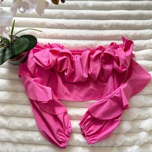 SHEIN Pink Ruffle Crop Top